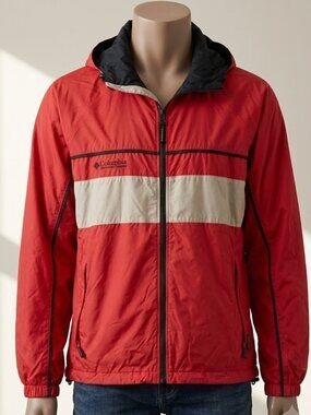 Columbia Vintage Red Hooded Windbreaker Jacket Men's M
